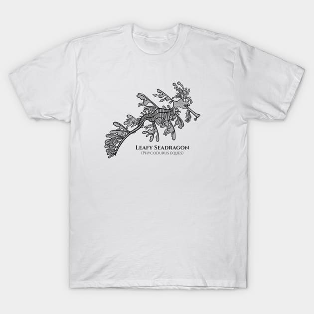 Leafy Seadragon with Common and Latin Names - on white T-Shirt by Green Paladin